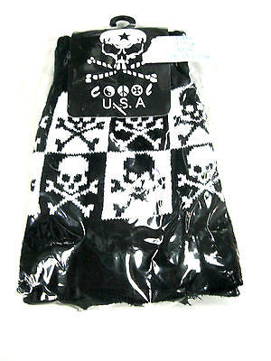 NEW BLACK WHITE SKULL CROSSBONES CHECKERED PUNK GOTHIC FINGERLESS CUTOFF GLOVES