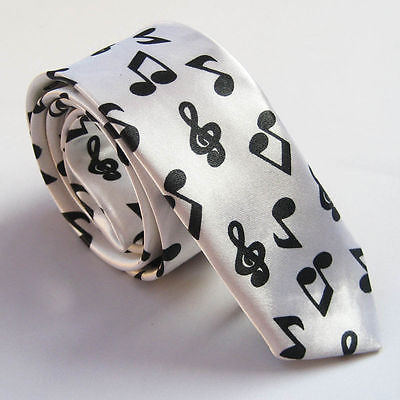 Unisex  Musical Notes Black & White Necktie 56" L x 2" W-Music Note Neck Tie-New