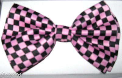 Pink and Black Checkered Checks Diamonds Bow Tie & Pink Suspenders Combo Set-New