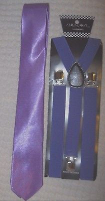 Purple Plaid Bow Tie,Solid Purple Neck Tie & Purple Adjustable Suspenders-New!v2