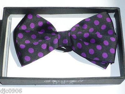 Unisex Black Purple Polka Dot Tuxedo Classic BowTie Neckwear Adjustable Bow Tie