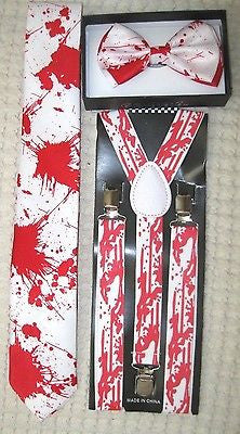 Blood Splattered Paint Ball Adjustable Bow Tie & Blood Spattered Neck Tie-New!