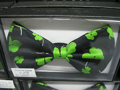 BLACK GREEN 4 LEAF CLOVER ADJUSTABLE BOWTIE BOW TIE-NEW GIFT BOX!