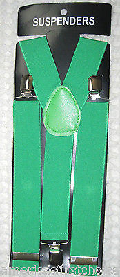 SOLID GREEN ADJUSTABLE BOW TIE+GREEN THICK WIDE ADJUSTABLE SUSPENDERS COMBO!!