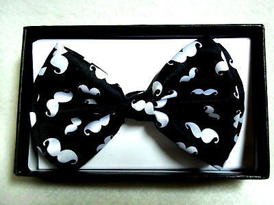 BLACK WITH WHITE MUSTACHES UNISEX TUXEDO ADJUSTABLE  BOW TIE BOW TIE-NEW IN BOX!