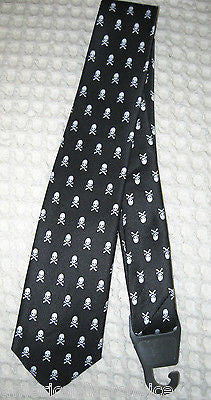 Unisex Black with Small White Skulls & Crossbones Neck tie 56" L x 2" W-New