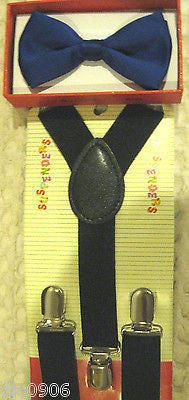 Kids UK Blue Red Strips Boys Girls Adjustable Bow Tie&Blue Y-Back suspenders-New