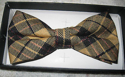 Tan Beige Checkered Diamonds Adjustable Bow tie&Beige Adjustable Suspenders Set