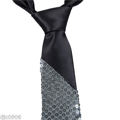 Unisex Goth Men's Gray Grey Sequin Wedding Fashion Neck tie 56" L x 3" W-New