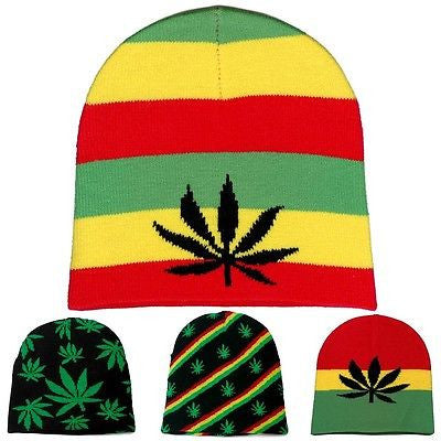 Rasta Red,Yellow,Green Large Stripes Winter Knitted Skull Beanie Ski Cap-New!