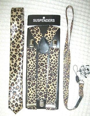 Brown Cheetah Leopard Print Adjustable Bow tie,Necktie,Suspenders,&Lanyard-New!