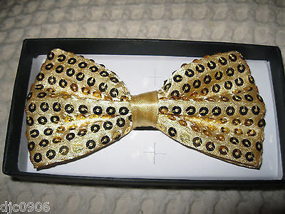 Gold YELLOW Adjustable Bow Tie&Yellow Glittered Adjustable Suspenders Set-New!