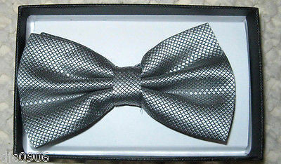 GRAY SILVER SEQUIN PATTERN  ADJUSTABLE  BOW TIE + SILVER GLITTER SUSPENDERS SET