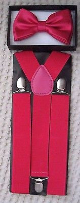 Solid Hot Pink  Adjustable Bowtie & HOT Pink Adjustable Suspenders Combo-New!
