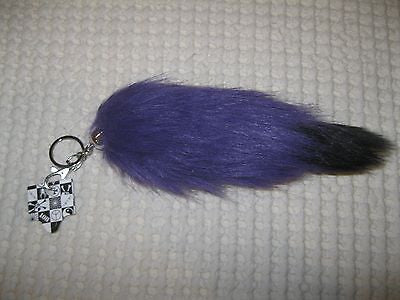 WHITE WITH BROWN STREAKS FUR FOX TAIL FOXTAIL KEYCHAIN 12" CLIP-BRAND NEW!