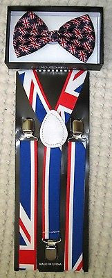 UK British England Adjustable Suspenders & UK British Adjustable Bow tie-New!v2