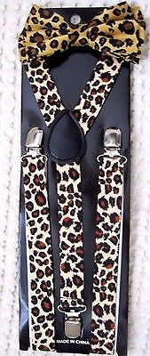 Leopard Print Unisex Adjustable Bowtie & Leopard Adjustable Suspenders Combo-ann