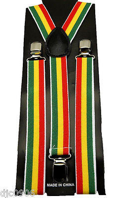 Unisex Rasta Green/Yellow/Red Jamician Adjustable Y-Style suspenders-New in Pkg