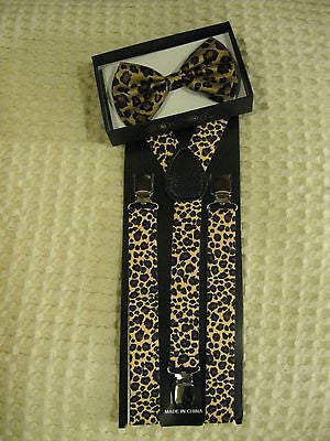 Leopard Print Adjustable Bowtie and Leopard Adjustable Suspenders Combo-New!VER2