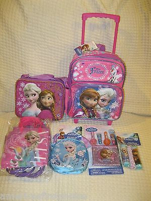 Disney Frozen Anna,Elsa, and Olaf Sisters Stick Together 16" Rolling Backpack