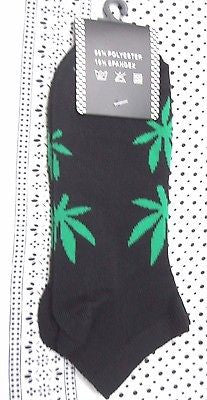 Men's Pair of Low Cut Black with Green MJ Weed Leaves Socks,Size 10-13-New!