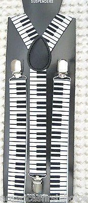Black White Piano Keys Y-Shape Back Adjustable Suspenders Unisex,Men,Women-New!