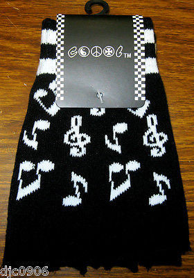 Black with White Musical Notes Beanie Ski Cap + Musical Notes Match Gloves -New!