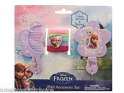 Disney Frozen Elsa Light Blue Hair Accessory Comb,Mirror,&Ponytail Holders-New!