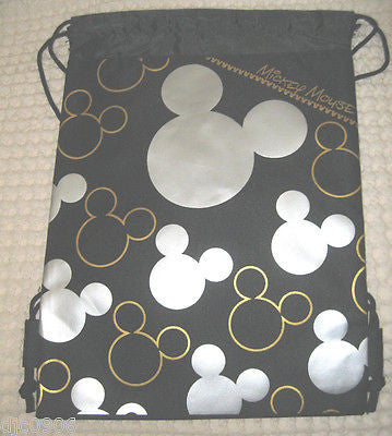 MICKEY MOUSE SILVER & BLACK SHAPES DRAWSTRING BAG BACKPACK+SILVER MICKEY PEN-NEW
