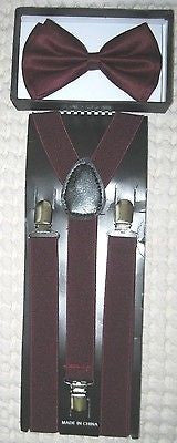 Burgundy Adjustable Bow Tie & Burgundy Navy Blue Gargoyle Y-Back Adj Suspenders