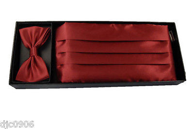 Men's Women's Solid RUBY DARK RED Wedding Cummerbund & Bow Tie Set-Brand New!