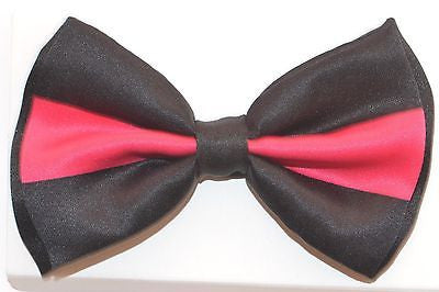 BLACK WITH HOT PINK STRIPE TWO TONE TUXEDO ADJUSTABLE BOWTIE BOW TIE-NEW BOX!