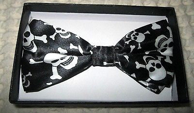 WHITE SKULLS&CROSSBONES ADJUSTABLE BOWTIE BOW TIE-NEW GIFT BOX!SKULLS BOW TIE