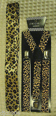 Leopard Print Adjustable NeckTie and Leopard Adjustable Suspenders Combo-New!