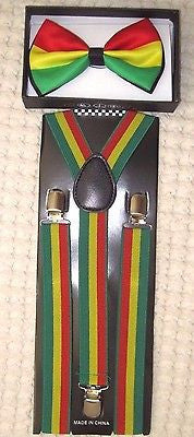 Rasta Stripes Bow Tie & RASTA Stripes Y-Back Adjustable Suspenders Combo-NEW!v1