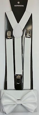 White Adjustable Bowtie & White Adjustable Suspenders Combo-New in Package!