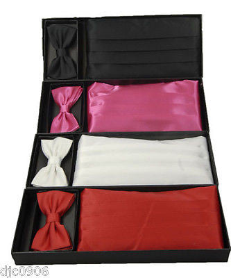 Men's Women's Solid DARK BLACK Wedding Cummerbund & Bow Tie Set-Brand New!V2