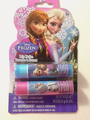 Frozen Anna Elsa Olaf 2 Lip Balm Set- 2 .12 oz Blueberry and Raspberry Lip Balms