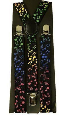 Unisex Multi Color Musical Notes Adjustable Y-Style Back suspenders-New in Pkg!