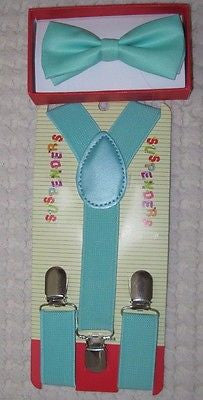 Kids Teens Mint Green Adjustable Bow Tie & Mint Green 16"-27" Y-Back Suspenders