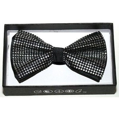 UNISEX ADULT KID BLACK STUDDED DECO TUXEDO ADJUSTABLE PRE-TIED STRAP BOWTIE BOW TIE-NEW!