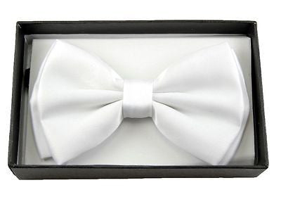 Unisex SHINY WHITE Tuxedo Classic BowTie Neckwear Adjustable Bow Tie-NEW IN BOX!