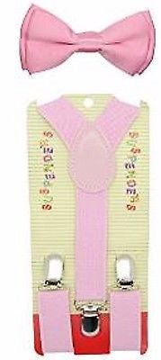 Solid Pink Kids Boys Girls Y-Style Back Adjustable Bow Tie&Pink Kid suspenders2