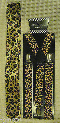Leopard Print Adjustable Bowtie,Tie,and Leopard Adjustable Suspenders Combo-New!