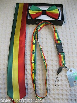 Rasta Stripes Adjustable Bow Tie,Rasta Stripes NeckTie,&Rasta MJ Leaves Lanyard