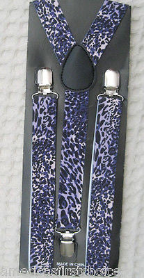 Blue Adjustable Bow tie&Blue Leopard Cheetah Adjustable Suspenders Combo-New