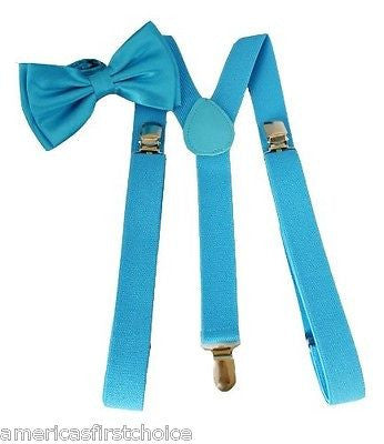 French Blue Light Blue Adjustable Suspenders & French Blue Bow Tie COMBO Set