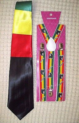 Rasta Stripes NeckTie &  Rasta Stripes with Bob Marley Portraits Suspenders-v4