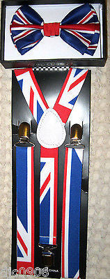 UK British England Adjustable Suspenders & UK British Adjustable Bow tie-New!v5