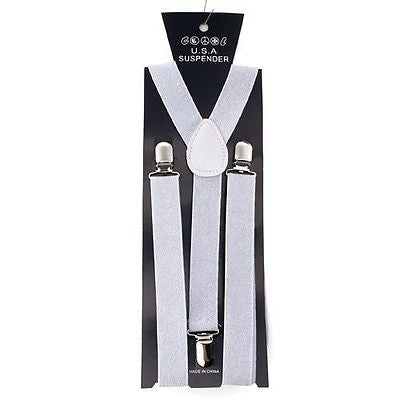 Unisex WHITE SILVER Glittered Adjustable Y-Style Back suspenders-New!